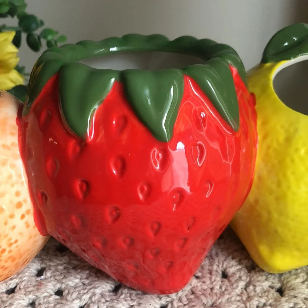 Fruit-Themed Ceramic Planter Pots Set - Orange, Red, Yellow